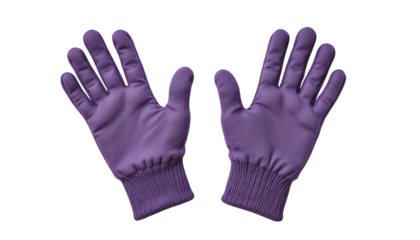 Closeup of purple gloves on a black background, study in contrast and texture