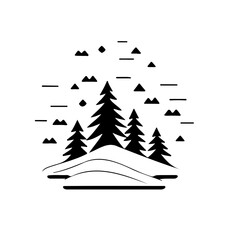 Obraz premium Minimalist rendering of a snow-covered landscape featuring evergreen trees