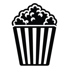 Black and White Icon of Popcorn in Striped Bucket