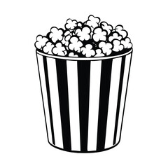 Black and White Illustration of Popcorn in a Striped Bucket