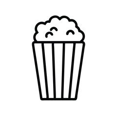 Simple Line Art Icon of Popcorn in a Striped Box