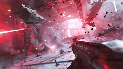 An intense firefight in a futuristic underground bunker complex.