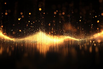 Abstract sound wave background with glowing dots and gradient colors, vector illustration on a black background. Abstract music elements for the design of media web pages, brochures, banner