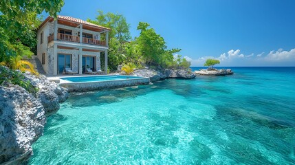 Obraz premium Modern Beach House with Pool in Ocean