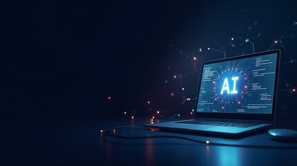 Obraz premium Laptop with Glowing AI Symbol.