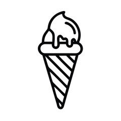 Melting Ice Cream Cone Line Art Icon Illustration