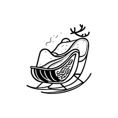 Stylized depiction of santa's sleigh adorned with reindeer antlers symbol