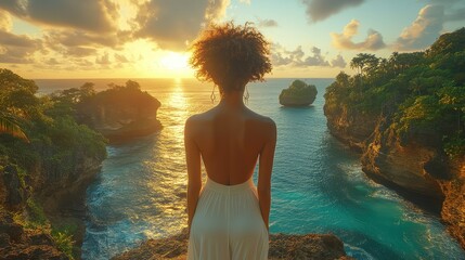 Sunset Ocean View Woman Bali.