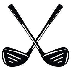 Pair of Crossed Golf Clubs Black and White Illustration