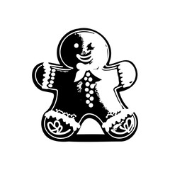 Stylized gingerbread figure in monochrome illustration for festive decoration
