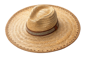 Isolated on white, a brown straw cowboy hat is a summer fashion accessory for head protection