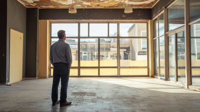 A business owner looking at commercial spaces available for rent.