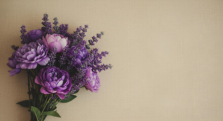 Bouquet of flowers on a vintage background with copy space