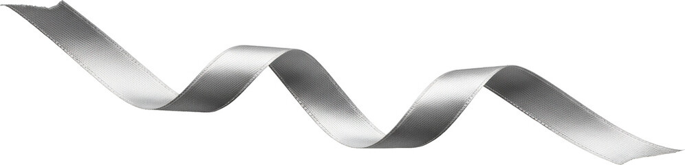 A shimmering silver ribbon gracefully curves on transparent background