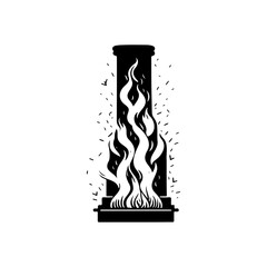 Stylized fiery inferno encapsulated within architectural column framework illustration