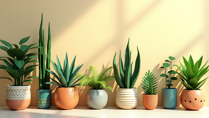 Obraz premium Modern Indoor Greenery: Vibrant Potted Houseplants for Stylish Home Decor in Natural Light