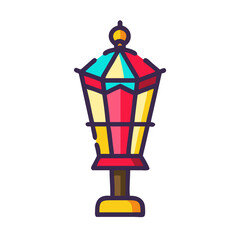 Colorful Street Lamp Vector, Retro Lantern Light Icon