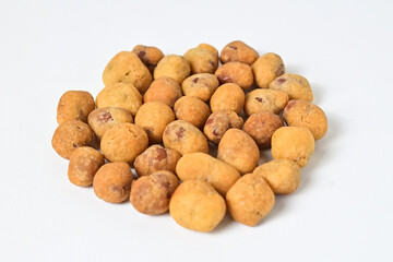 Close up view of egg nuts isolated on white background. Clipping path. 