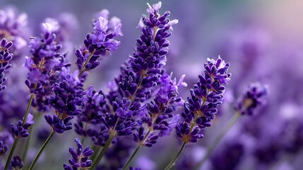 Obraz premium A close-up shows softly focused lavender blossoms
