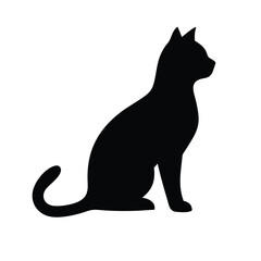 Simple Black Cat Silhouette Sitting Profile View
