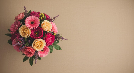 Bouquet of flowers on a vintage background with copy space