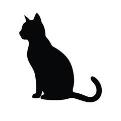 Simple Black Silhouette of a Cat Sitting Sideways