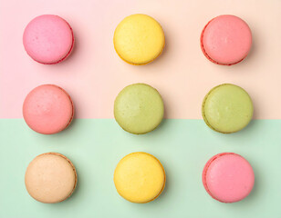 Colorful Macarons Arrangement On Pastel Background