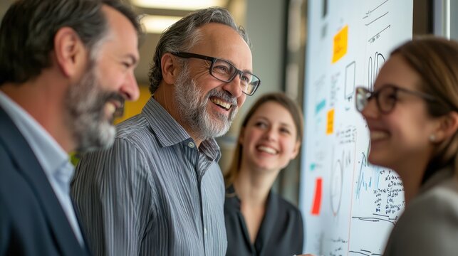 Business professionals discussing process improvement on a digital screen.