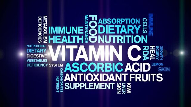 Vitamin C animated word cloud;text design animation tag kinetic typography seamless loop.