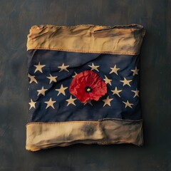 Naklejka premium Faded American flag with poppy