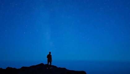 Fototapeta premium Silhouette of a man contemplating starry sky at night, finding inspiration