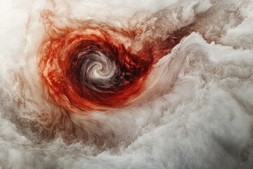 Obraz premium Abstract swirling vortex of red and gray hues, resembling a cosmic nebula or a fiery storm.