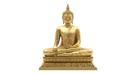Golden Buddha in Lotus Pose Isolated on White Background Transparent Background