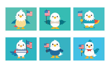 set of cartoon animals 4th of july design elements