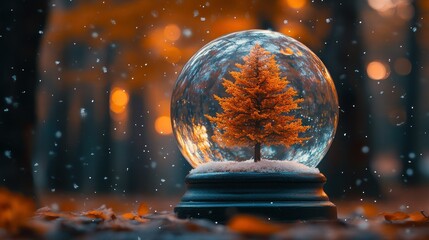 Autumnal snow globe, tiny tree