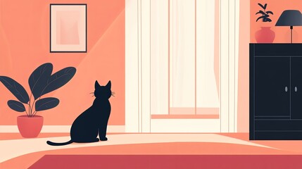 Pet cat exploring a minimalist home.