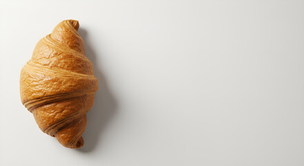 The golden croissant on pure white background with copy space 