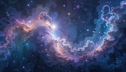 Celestial Swirls: A Cosmic Nebula with Radiant Light