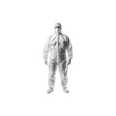 Person in Protective Tyvek Suit, Full Body Shot, Isolated on Black Background