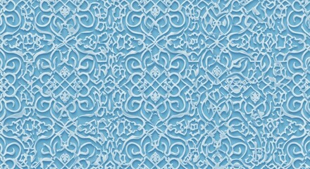 Intricate Light Blue Embossed Geometric Pattern Texture Background