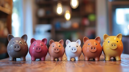 Obraz premium A family with different-sized piggy banks placed on a table for each member