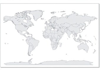 World map, blank, gray outline