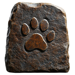 A Pet Memorial Stone with Engraved Dog Paw Print Isolated on Transparent Background