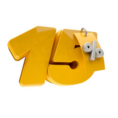 3d render 15 percentage font yellow