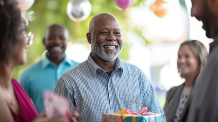 A heartfelt retirement party with employees presenting gifts and speeches