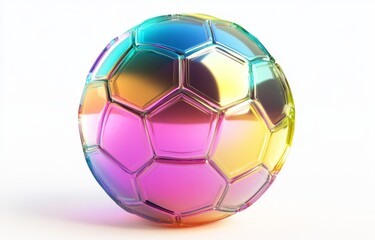 Colorful, iridescent soccer ball with a hexagonal pattern