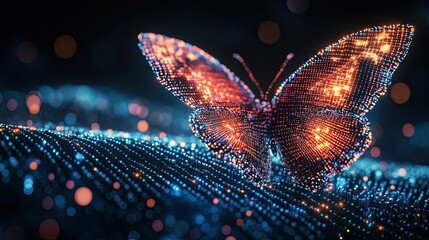 Digital transformation concept featuring a pixelated butterfly, innovation, and technological progress 