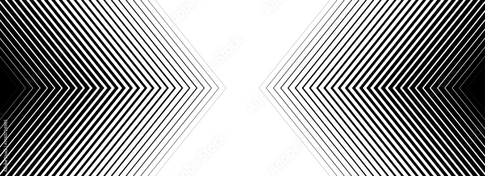 Poster black linear arrow background. halftone arrows in center direction backdrop. repeated fading triangl