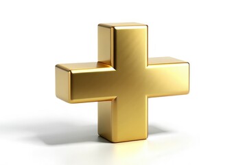 Obraz premium 3D Gold Plus Sign, Isolated White Background, Luxury Symbol, Golden Plus, 3D Render, Plus Sign 3D Model, Geometric Shape, Shiny Gold, High Resolution