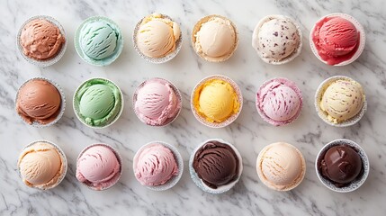 Obraz premium Bright and Flavorful Assortment of Ice Cream Flavors in Cups